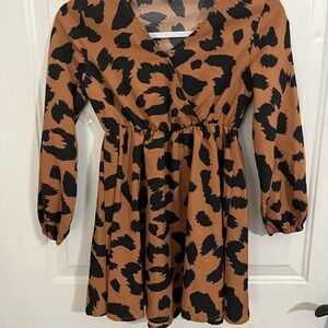 SHEIN Brown and Black Leopard Print Casual Kids Dress